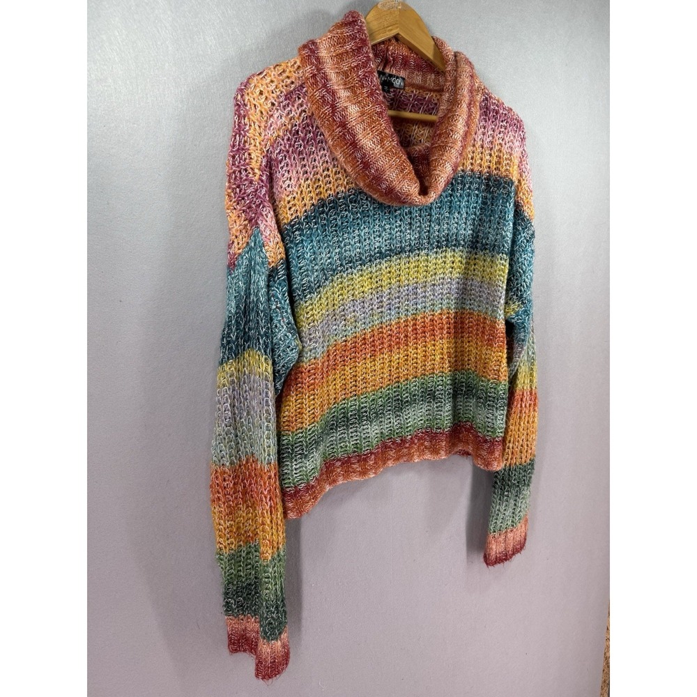 Sun+Moon Rainbow Space Dye Turtleneck Sweater L Multi Color Chunky Knit Lorelai - Picture 2 of 8